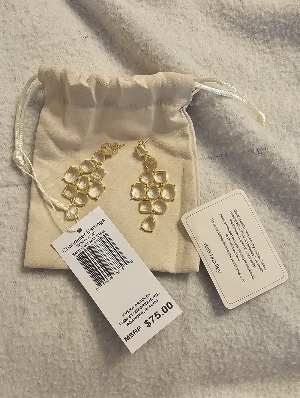 Vera Bradley Clear And Gold Chandelier Earrings